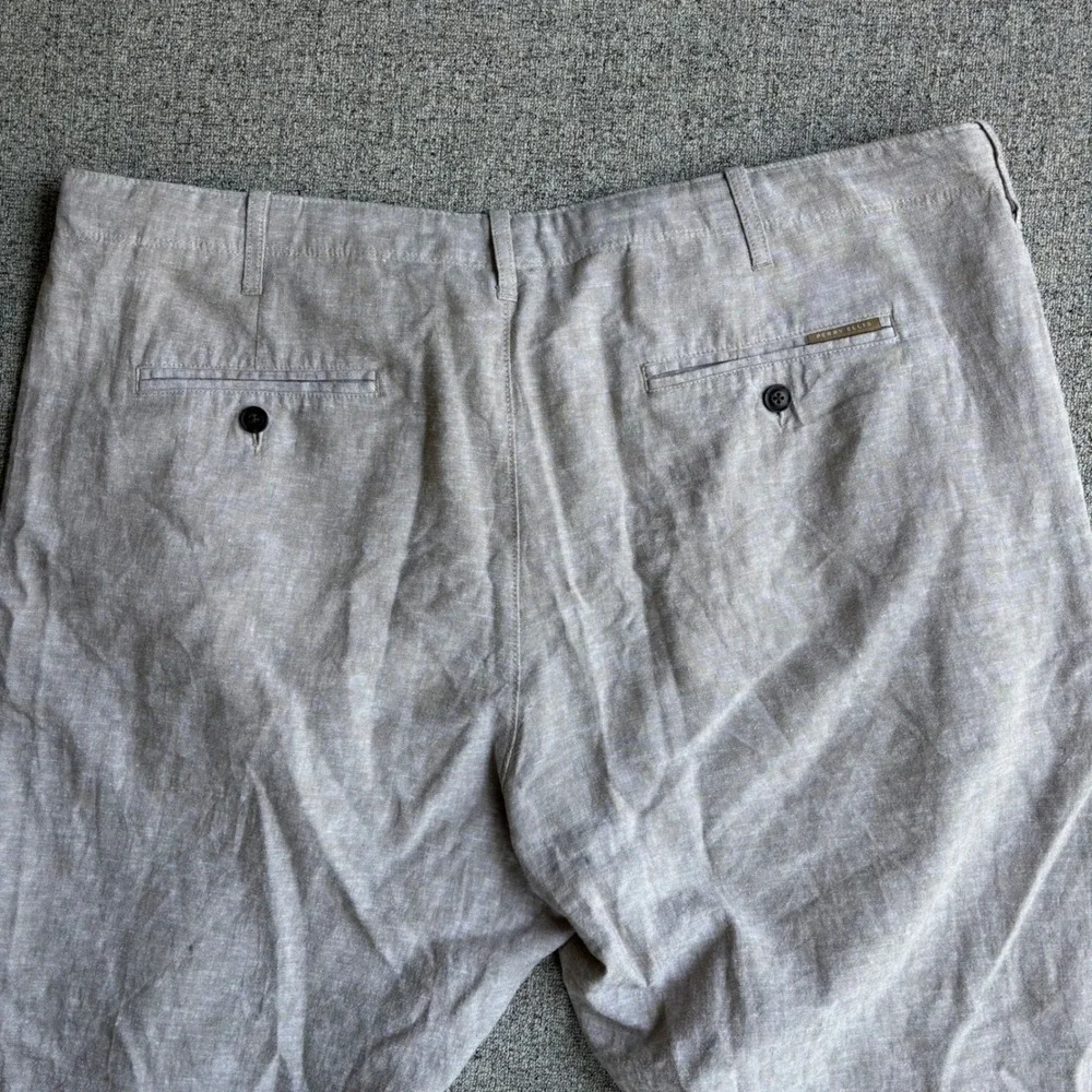 Perry Ellis Pants Mens 38x32 Beige Linen Blend Drawstring Beach Wedding Straight